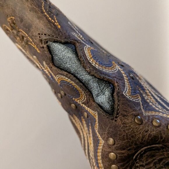 Loredo Western Brown Leather Cowboy Boots with Embroidered Design Square Toe - Picture 7 of 12